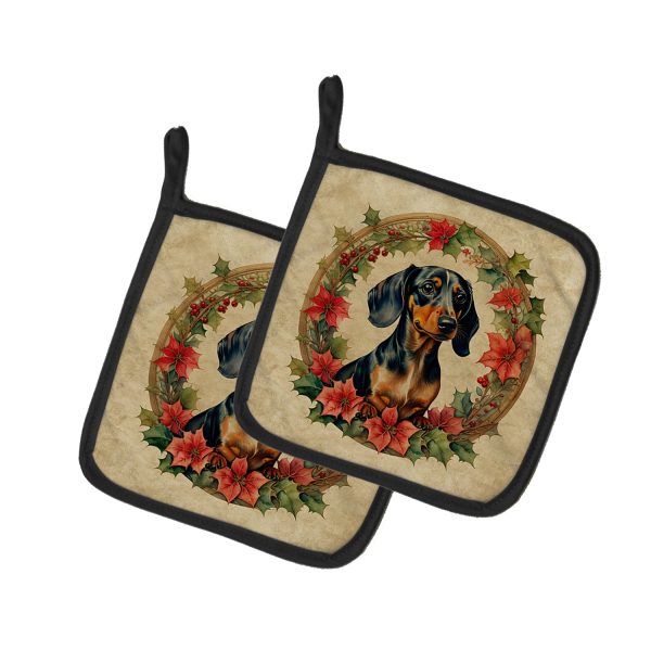 Dachshund Christmas Flowers Pair of Pot Holders Online Sale