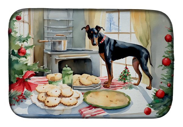 Doberman Pinscher Christmas Cookies Dish Drying Mat Cheap