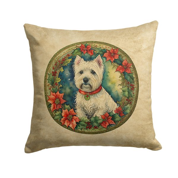 Westie Christmas Flowers Throw Pillow Online