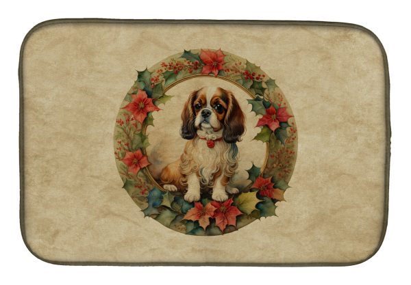 English Toy Spaniel Christmas Flowers Dish Drying Mat Cheap