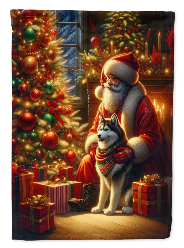 Siberian Husky and Santa Claus House Flag Discount