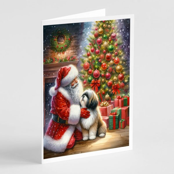 Lhasa Apso and Santa Claus Greeting Cards Pack of 8 For Cheap