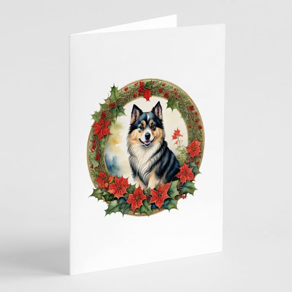 Finnish Lapphund Christmas Flowers Greeting Cards Pack of 8 Online Hot Sale