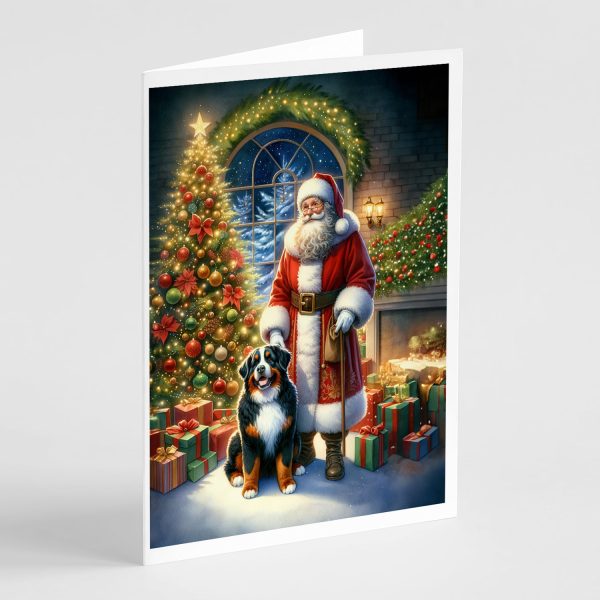 Bernese Mountain Dog and Santa Claus Greeting Cards Pack of 8 Online now