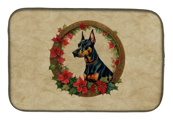 Doberman Pinscher Christmas Flowers Dish Drying Mat Cheap