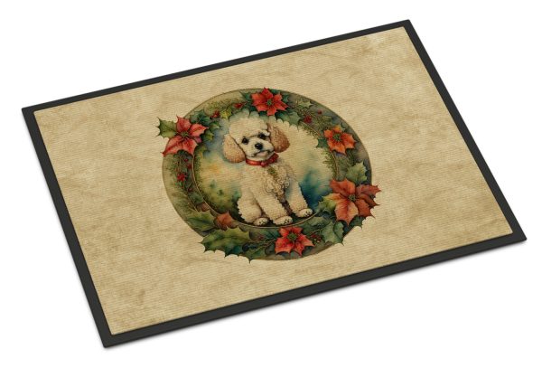 Poodle Christmas Flowers Doormat For Cheap