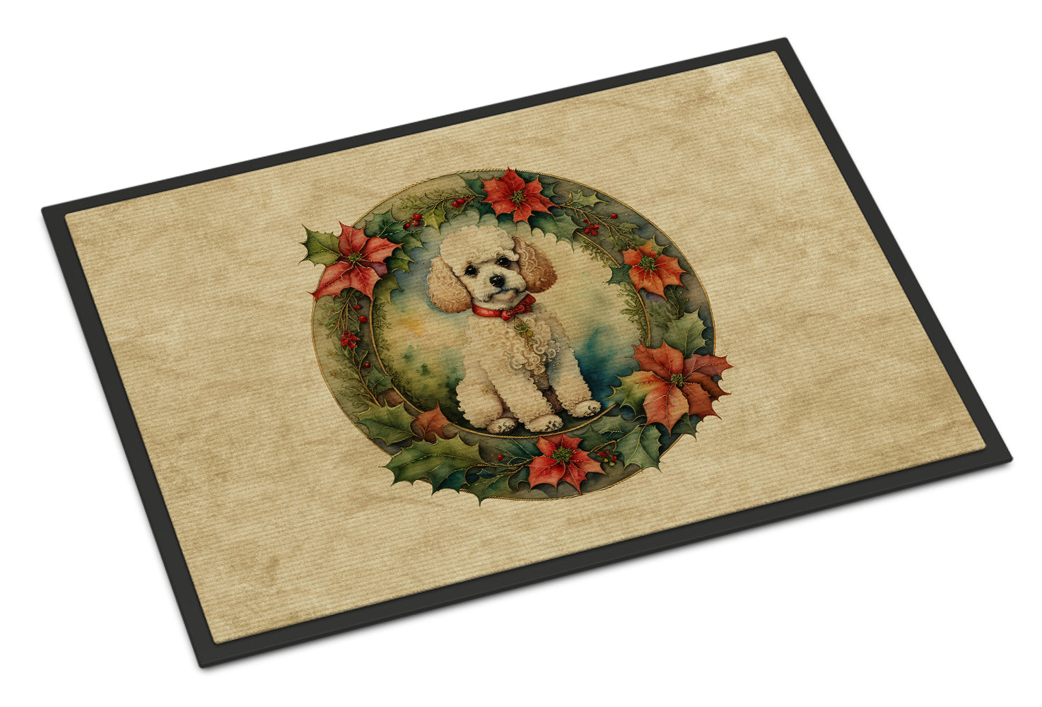 Poodle Christmas Flowers Doormat For Cheap