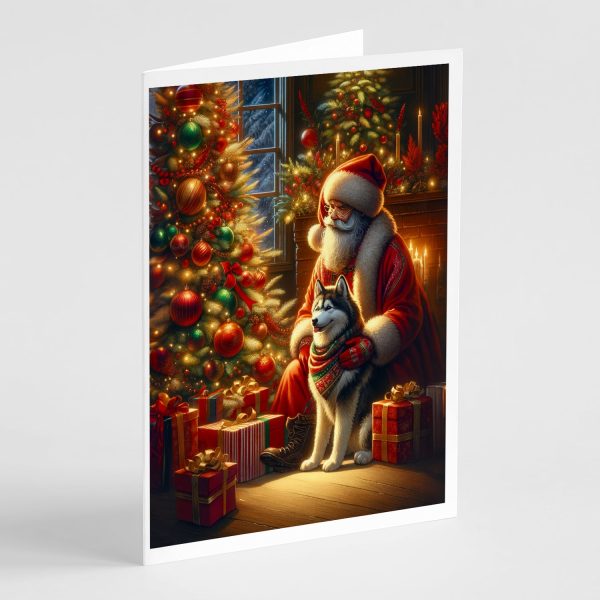 Siberian Husky and Santa Claus Greeting Cards Pack of 8 Cheap