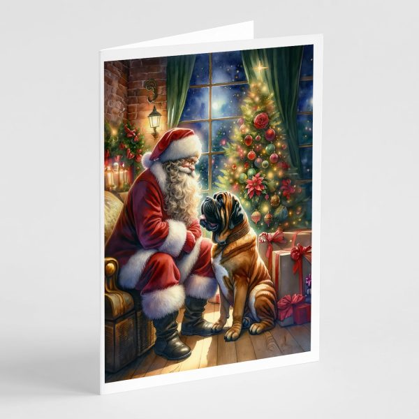 Bullmastiff and Santa Claus Greeting Cards Pack of 8 Online now