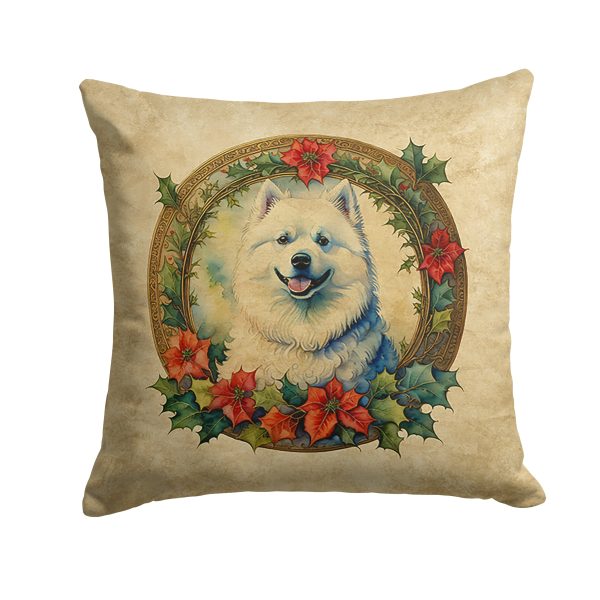 Samoyed Christmas Flowers Throw Pillow For Sale