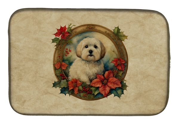 Coton De Tulear Christmas Flowers Dish Drying Mat Online