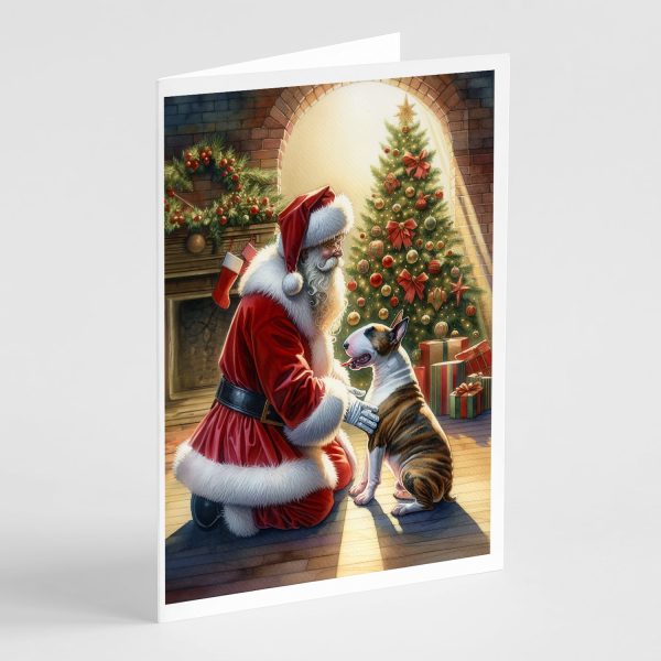 Bull Terrier and Santa Claus Greeting Cards Pack of 8 Sale