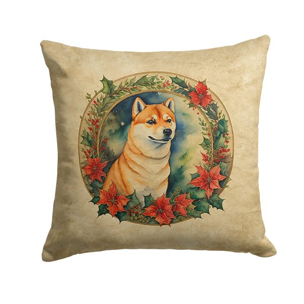 Shiba Inu Christmas Flowers Throw Pillow Online now
