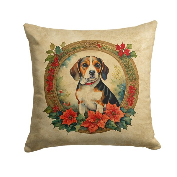 Beagle Christmas Flowers Throw Pillow For Sale