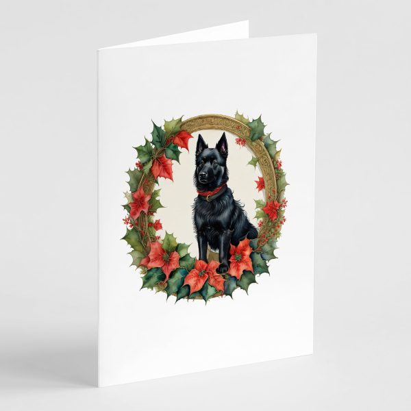 Schipperke Christmas Flowers Greeting Cards Pack of 8 For Sale
