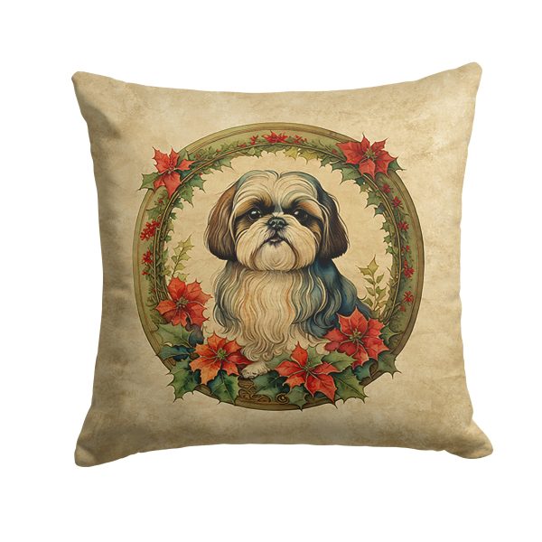 Shih Tzu Christmas Flowers Throw Pillow on Sale