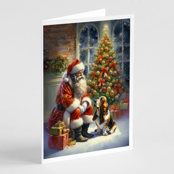 Basset Hound and Santa Claus Greeting Cards Pack of 8 Online