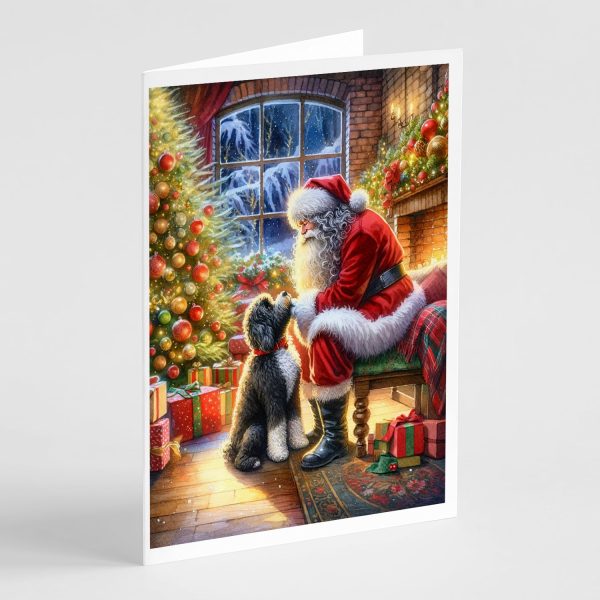 Portuguese Water Dog and Santa Claus Greeting Cards Pack of 8 Supply