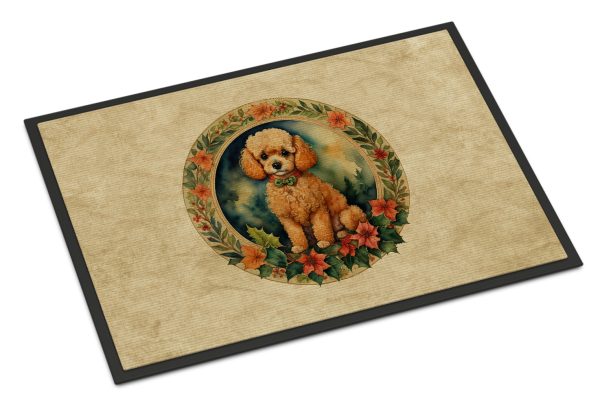 Poodle Christmas Flowers Doormat For Cheap