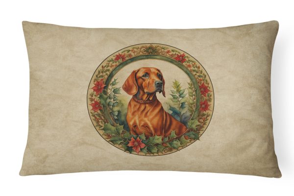 Red Redbone Coonhound Christmas Flowers Throw Pillow For Sale