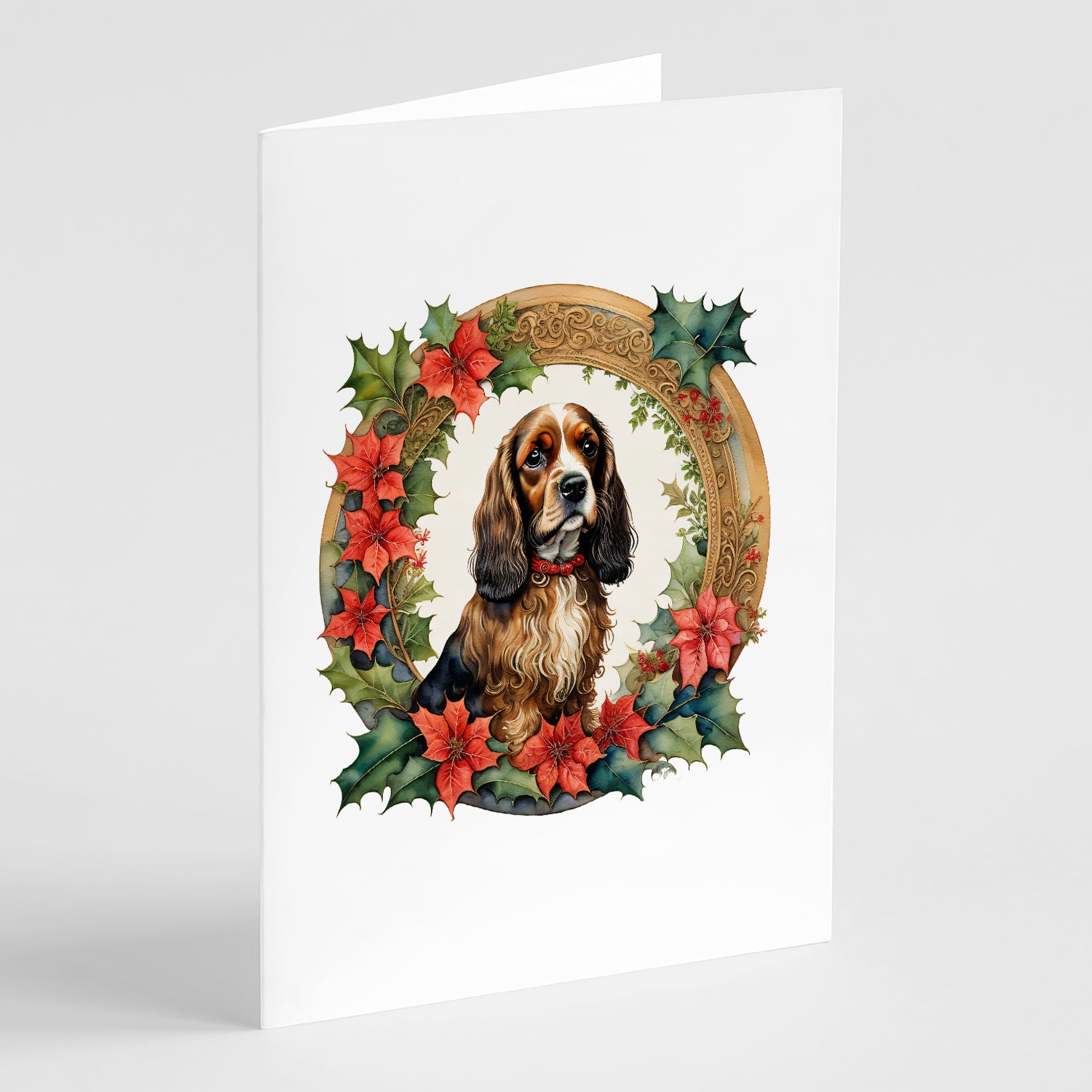 English Cocker Spaniel Christmas Flowers Greeting Cards Pack of 8 Sale