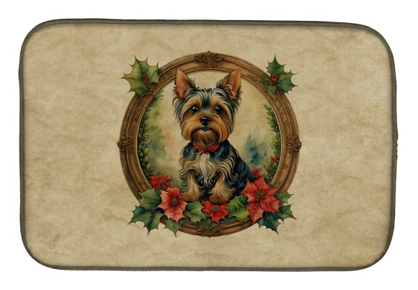 Yorkie Christmas Flowers Dish Drying Mat For Discount
