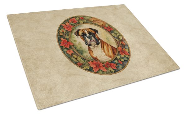 Boxer Christmas Flowers Glass Cutting Board Online Sale