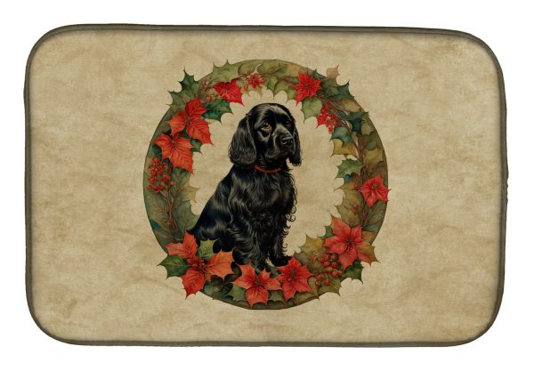 Cocker Spaniel Christmas Flowers Dish Drying Mat Online Hot Sale