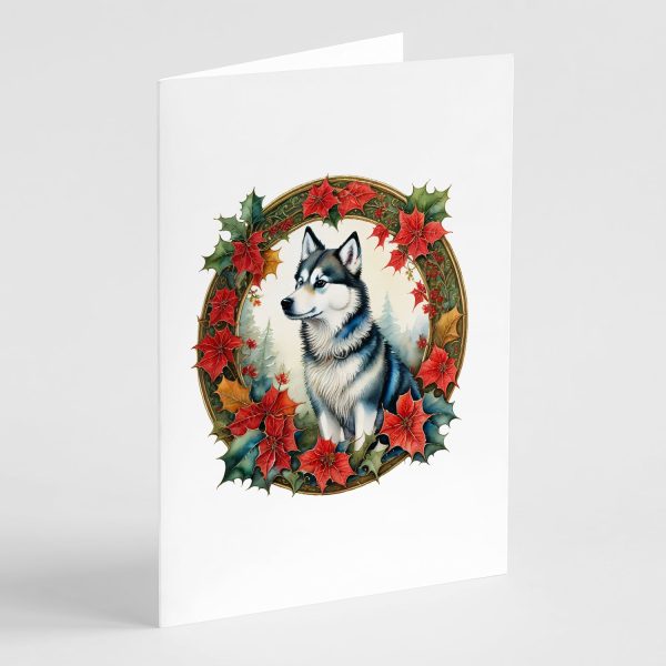 Alaskan Klee Kai Christmas Flowers Greeting Cards Pack of 8 Online Hot Sale