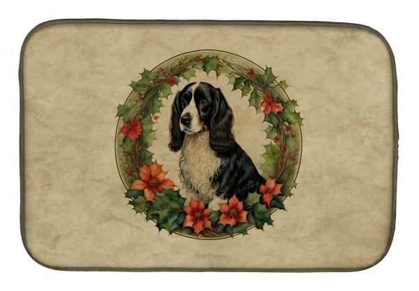 Welsh Springer Spaniel Christmas Flowers Dish Drying Mat Cheap