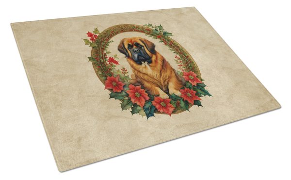 Tibetan Mastiff Christmas Flowers Glass Cutting Board Hot on Sale