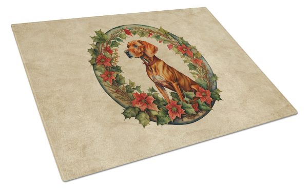 Vizsla Christmas Flowers Glass Cutting Board Cheap