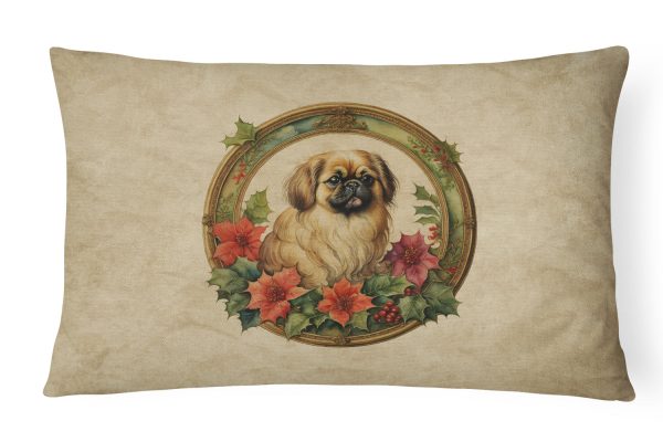 Pekingese Christmas Flowers Throw Pillow Hot on Sale