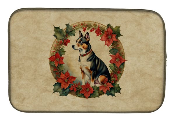 Basenji Christmas Flowers Dish Drying Mat For Sale