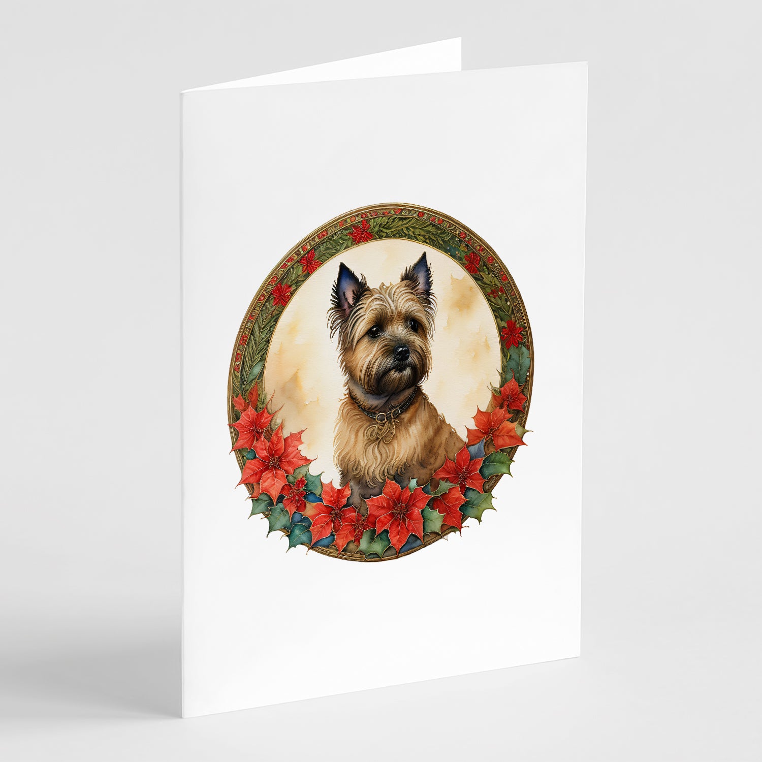 Cairn Terrier Christmas Flowers Greeting Cards Pack of 8 For Discount