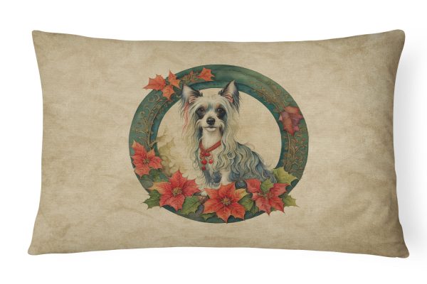 Chinese Crested Christmas Flowers Throw Pillow on Sale