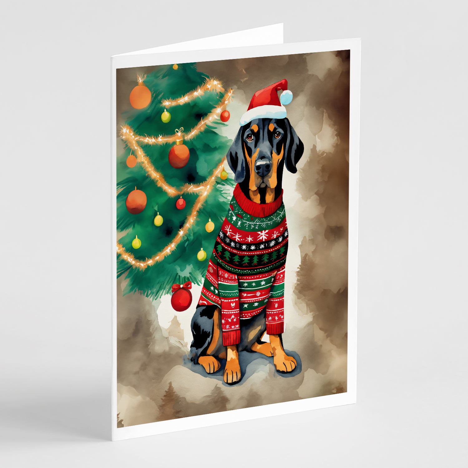 Black and Tan Coonhound Christmas Greeting Cards Pack of 8 on Sale