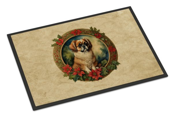Tibetan Spaniel Christmas Flowers Doormat on Sale