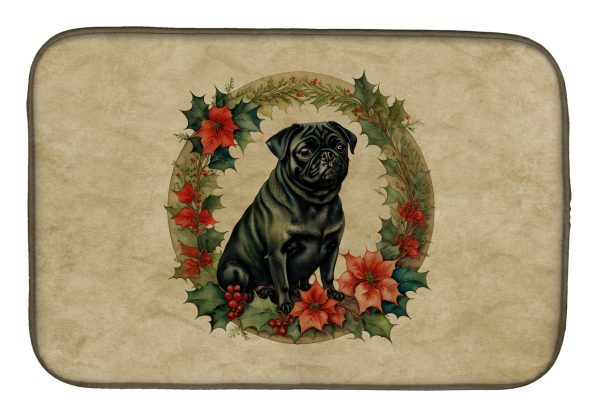 Pug Christmas Flowers Dish Drying Mat Hot on Sale