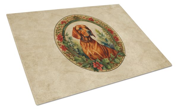Red Redbone Coonhound Christmas Flowers Glass Cutting Board Online Sale