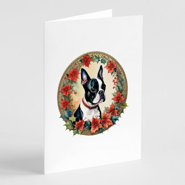 Boston Terrier Christmas Flowers Greeting Cards Pack of 8 Sale