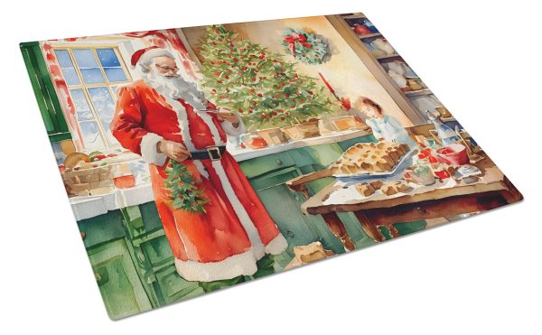 Cookies with Santa Claus Papa Noel Glass Cutting Board Large For Discount