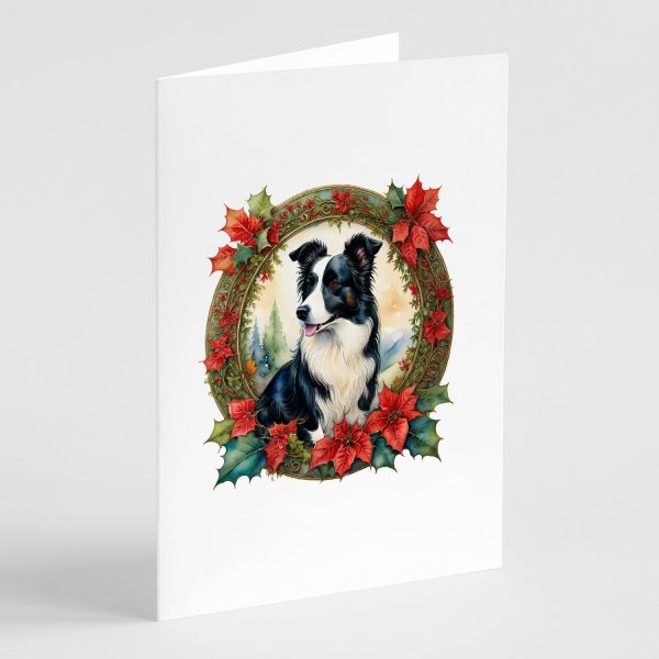 Border Collie Christmas Flowers Greeting Cards Pack of 8 Online Hot Sale