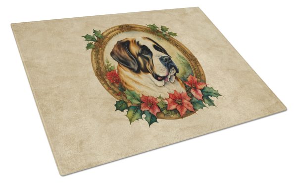 Saint Bernard Christmas Flowers Glass Cutting Board Discount