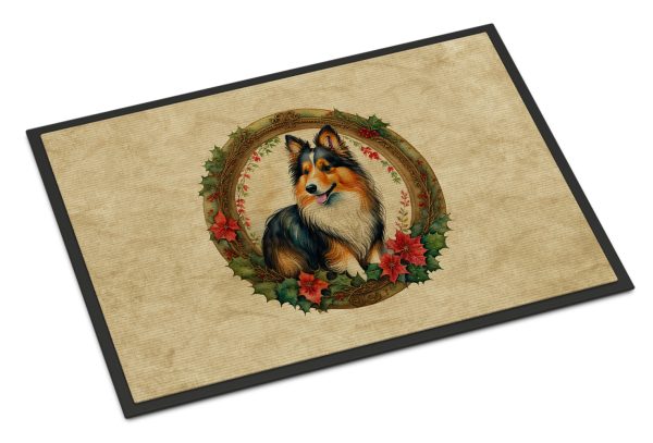 Sheltie Christmas Flowers Doormat Supply