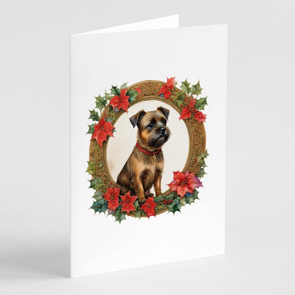 Border Terrier Christmas Flowers Greeting Cards Pack of 8 For Cheap