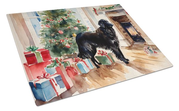 Flat-Coated Retriever Cozy Christmas Glass Cutting Board Large Discount