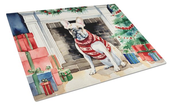 French Bulldog Cozy Christmas Glass Cutting Board Large Online now