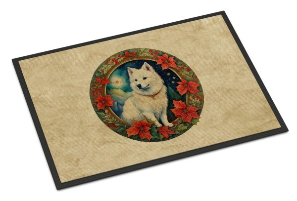 American Eskimo Christmas Flowers Doormat Online Sale