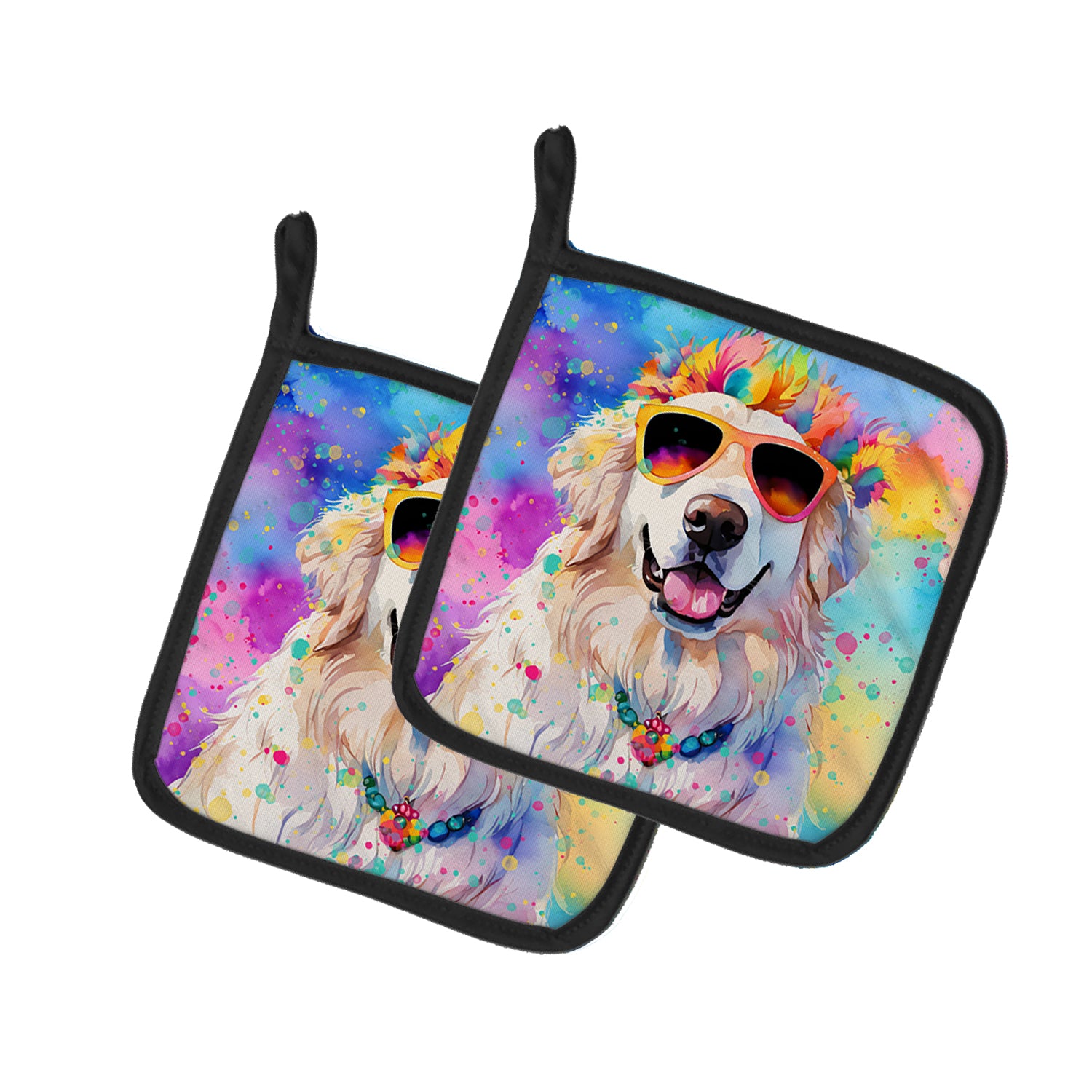 Great Pyrenees Hippie Dawg Pair of Pot Holders on Sale